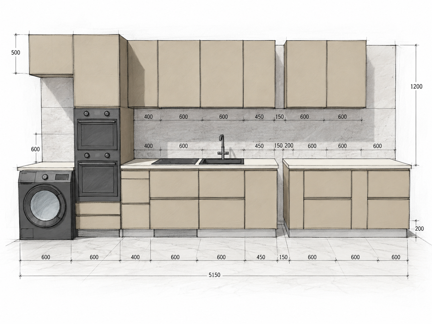Diseño cocina boceto previo