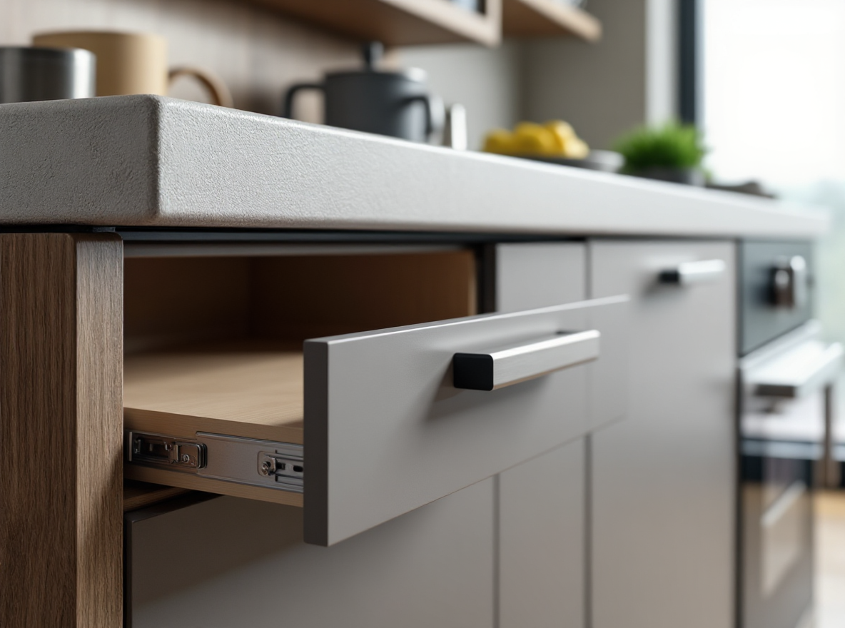 Detalle herrajes cajón cocina.